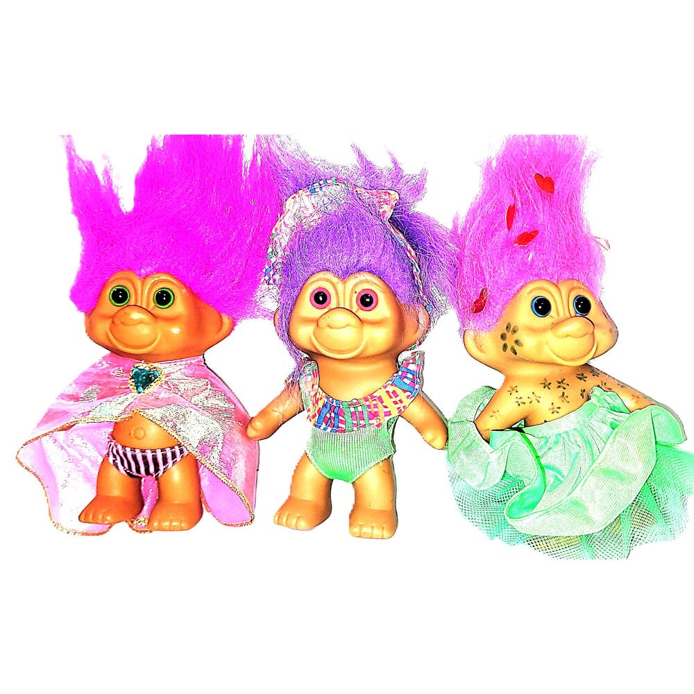 (4 S) Three 1991 TNT Vintage Wild & Crazy Troll Doll Lot of  3